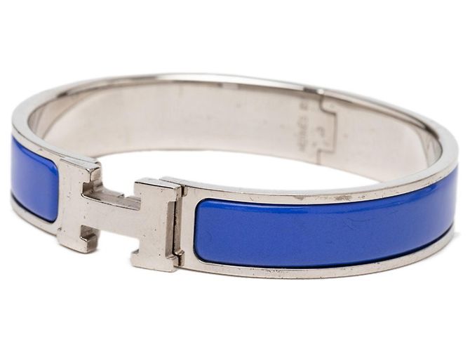 Hermès Hermes Click H GM Emaille Armreif Silber Blau - Ansicht 2