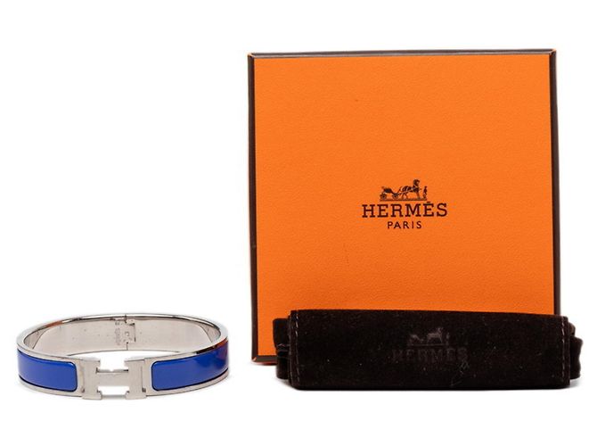Hermès Hermes Click H GM Emaille Armreif Silber Blau - Ansicht 6