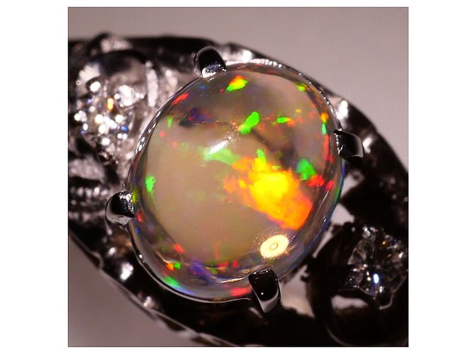 Autre Marque Platin-Ring mit Diamant und Opal - Ansicht 2
