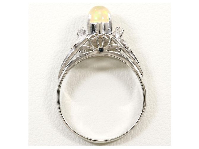 Autre Marque Platin-Ring mit Diamant und Opal - Ansicht 3