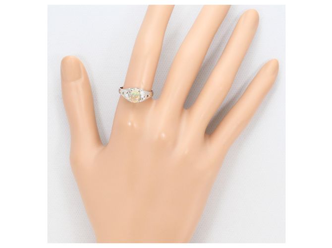 Autre Marque Platin-Ring mit Diamant und Opal - Ansicht 6