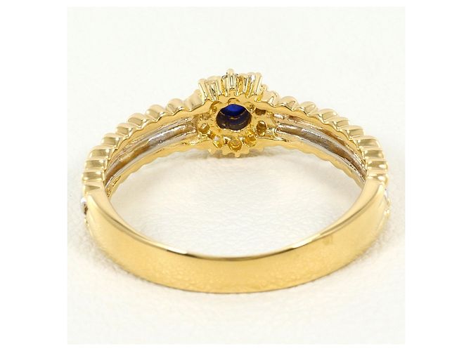 Autre Marque 18K Gelbgold- und Platinring mit Saphir und Diamant Golden - Ansicht 3