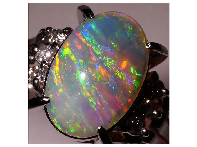 Autre Marque Platin 900 Ring mit Opal und Diamant - Ansicht 2