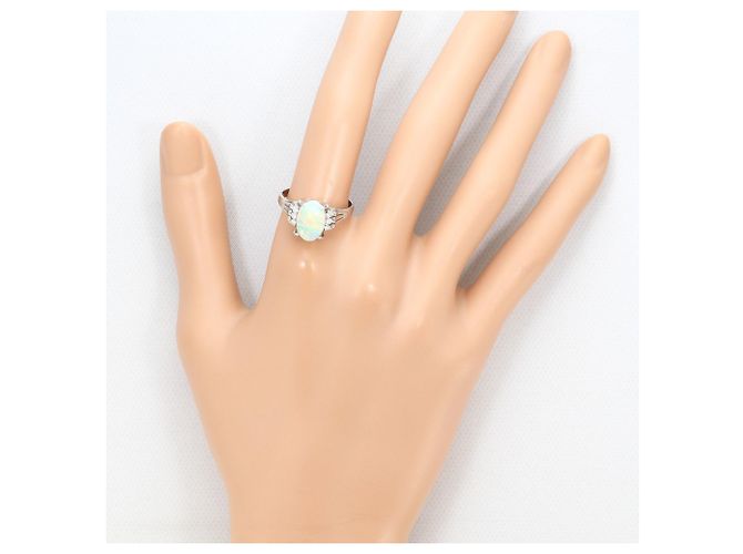 Autre Marque Platin 900 Ring mit Opal und Diamant - Ansicht 7
