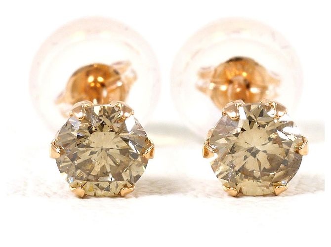 Autre Marque Eleganti orecchini a lobo in oro rosa con diamanti marroni Marrone D'oro - vista 2