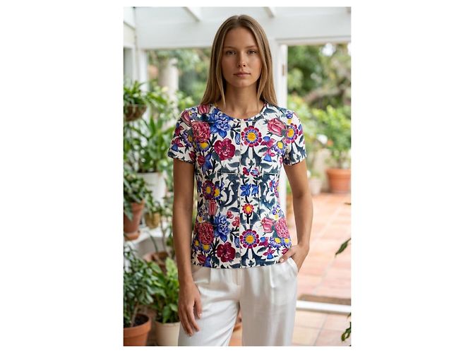Chanel Blusa 15C Dubai Caleidoscópica FR 40 Rosa Blanco Azul Multicolor Verde Amarillo - vista 6