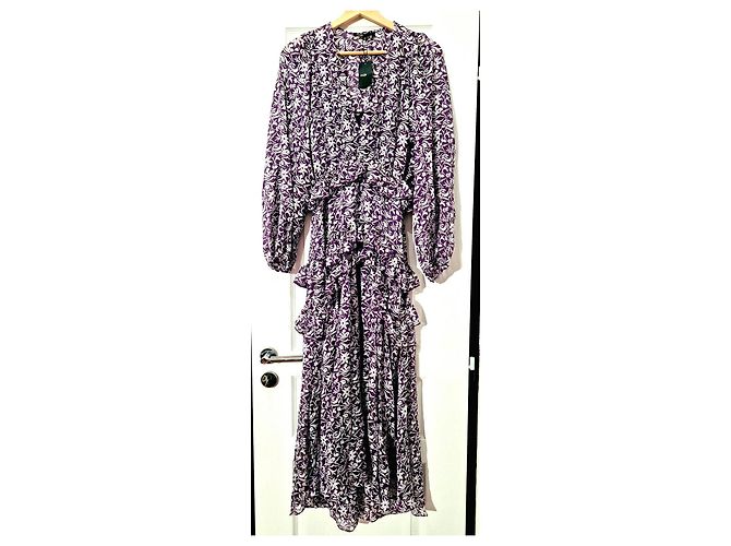 Maje Majorelle Maxikleid mit Volants - Violett Mehrfarben Lila - Ansicht 8