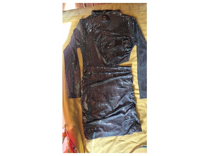Maje Abito nero con paillettes e cut-out - vista 2