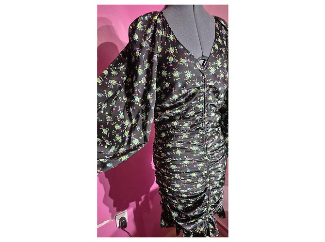 Sandro schwarzes Kleid mit Blumenmuster und Raffung Mehrfarben - Ansicht 15
