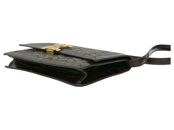 Céline Borsa a tracolla in lana e pelle Celine Marrone Grigio - vista 9