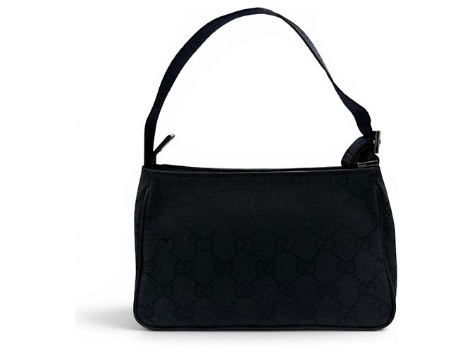 Pochette con zip Gucci Vintage GG Canvas Pelle Logo Patch Nero - vista 2