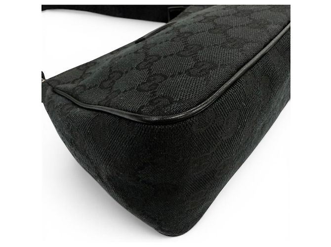 Pochette con zip Gucci Vintage GG Canvas Pelle Logo Patch Nero - vista 6