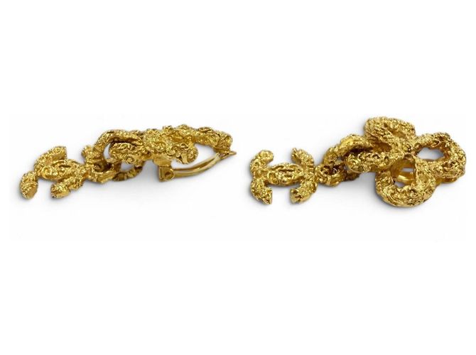 Brincos de clip Chanel Vintage 93A Metal Lava Flower Dourado - vista 3