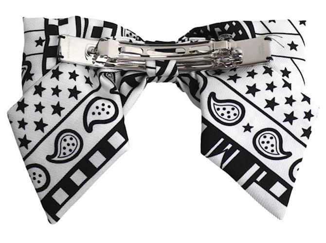 Hermès Barrette in seta HERMES Grenelle PM Accessorio per capelli Nero Bianco - vista 2