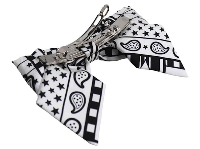 Hermès Barrette in seta HERMES Grenelle PM Accessorio per capelli Nero Bianco - vista 3