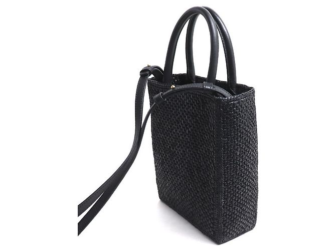 Borsa tote A5 in rafia nera e pelle Loewe Nero - vista 2