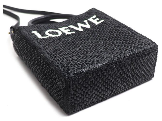 Borsa tote A5 in rafia nera e pelle Loewe Nero - vista 3