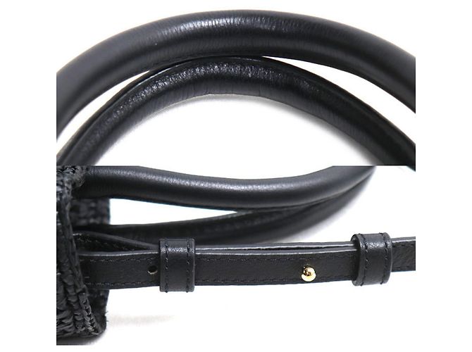 Borsa tote A5 in rafia nera e pelle Loewe Nero - vista 5
