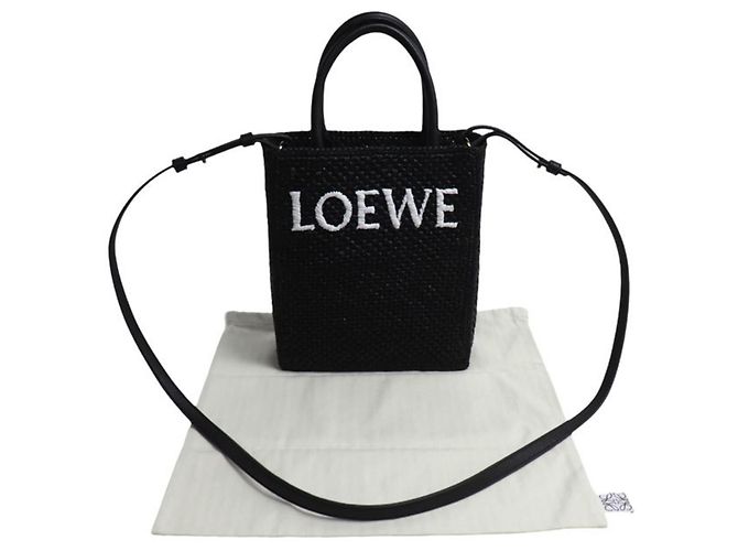 Borsa tote A5 in rafia nera e pelle Loewe Nero - vista 7