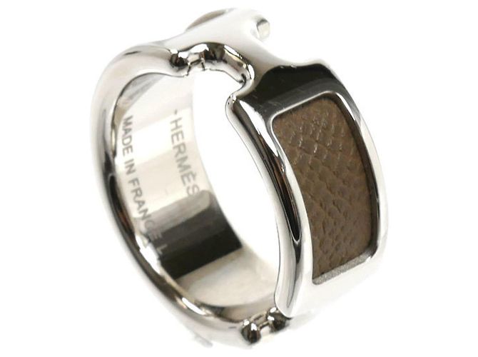 Ring Hermès Anel Olympe PM em couro GP Hermes Prata Taupe - vista 2