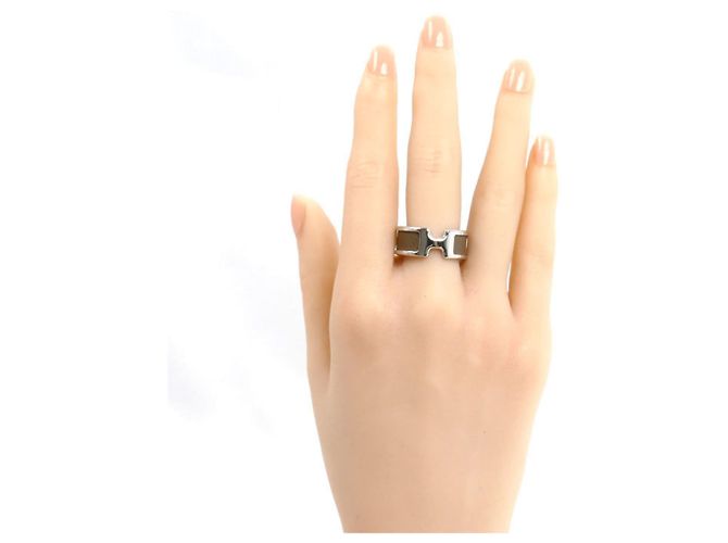 Ring Hermès Anel Olympe PM em couro GP Hermes Prata Taupe - vista 7