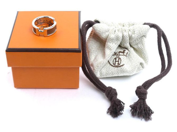 Ring Hermès Anel Olympe PM em couro GP Hermes Prata Taupe - vista 8