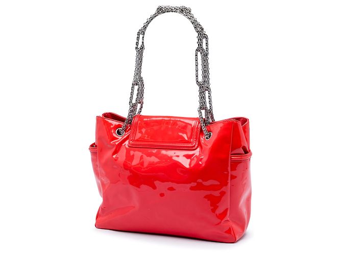 Tote Chanel Red Patent Mademoiselle Lock Bijoux Chain Rosso - vista 2
