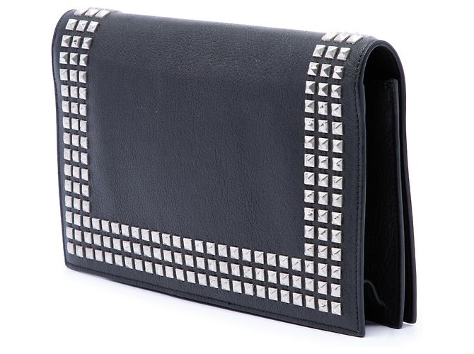 Clutch Monogram in pelle nera con borchie Saint Laurent Nero - vista 2