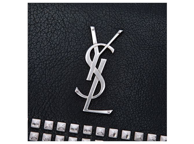 Clutch Monogram in pelle nera con borchie Saint Laurent Nero - vista 5