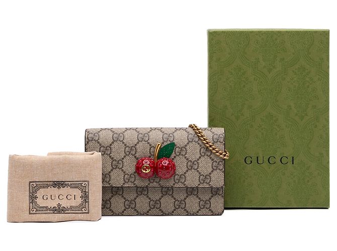 Gucci Beige Mini GG Supreme Cherry Crossbody - vista 7