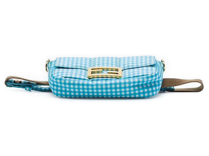 Borsa a tracolla Fendi Blue Joshua Vides Mini Nylon Gingham Convertible Baguette - vista 3