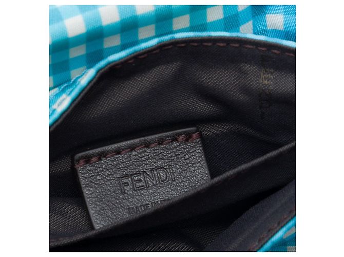 Borsa a tracolla Fendi Blue Joshua Vides Mini Nylon Gingham Convertible Baguette - vista 5