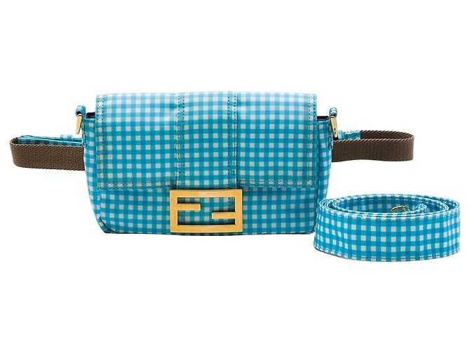 Borsa a tracolla Fendi Blue Joshua Vides Mini Nylon Gingham Convertible Baguette - vista 7