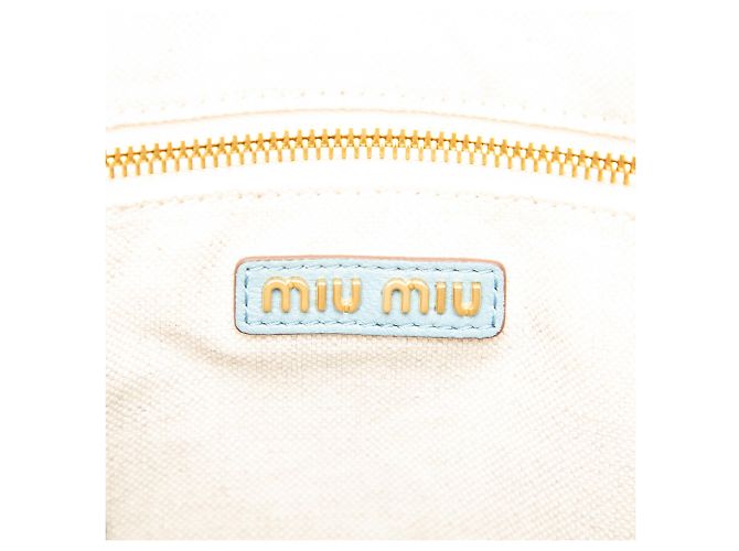 Borsa satchel Miu Miu in pelle di capra blu con logo Madras in rilievo - vista 5