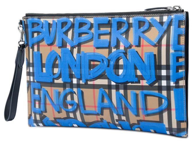 Pochette con zip Burberry Beige House Check Canvas Graffiti - vista 2