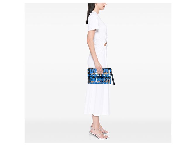 Pochette con zip Burberry Beige House Check Canvas Graffiti - vista 5