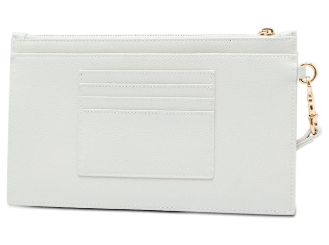 Saint Laurent Geldbörse in Weiß Grain De Poudre mit Chevron-Monogramm - Ansicht 2