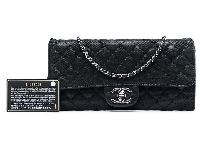 Chanel Black CC Quilted Iridescent Fabric East West Flap Nero - vista 6
