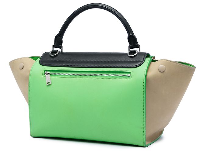 Céline Borsa Celine Green Small Tricolor Leather Trapeze Verde Verde chiaro - vista 2