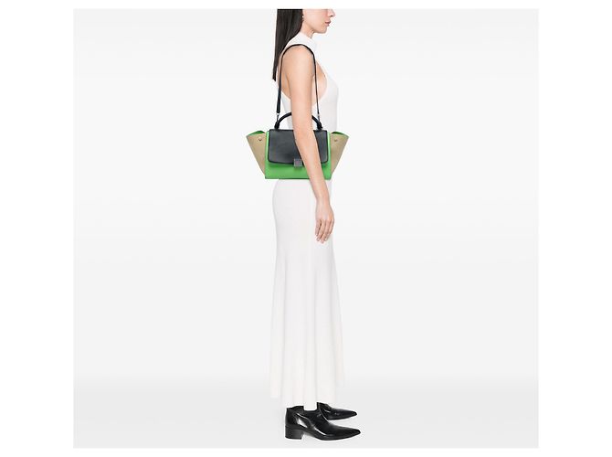 Céline Borsa Celine Green Small Tricolor Leather Trapeze Verde Verde chiaro - vista 6