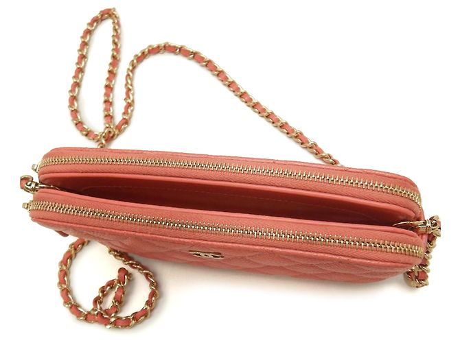 Chanel Pink CC gestepptes Caviar Double Zip Clutch mit Kette - Ansicht 10