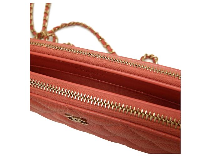 Chanel Pink CC gestepptes Caviar Double Zip Clutch mit Kette - Ansicht 12