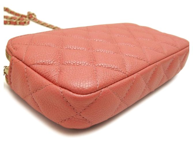 Chanel Pink CC gestepptes Caviar Double Zip Clutch mit Kette - Ansicht 14