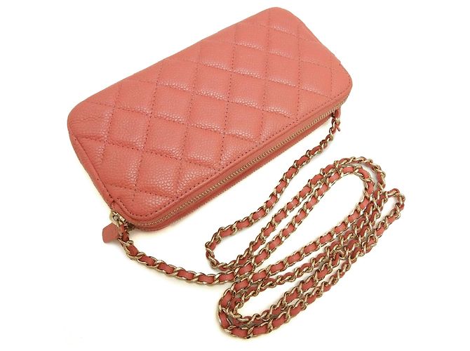 Chanel Pink CC gestepptes Caviar Double Zip Clutch mit Kette - Ansicht 16