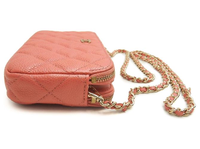 Chanel Pink CC gestepptes Caviar Double Zip Clutch mit Kette - Ansicht 2