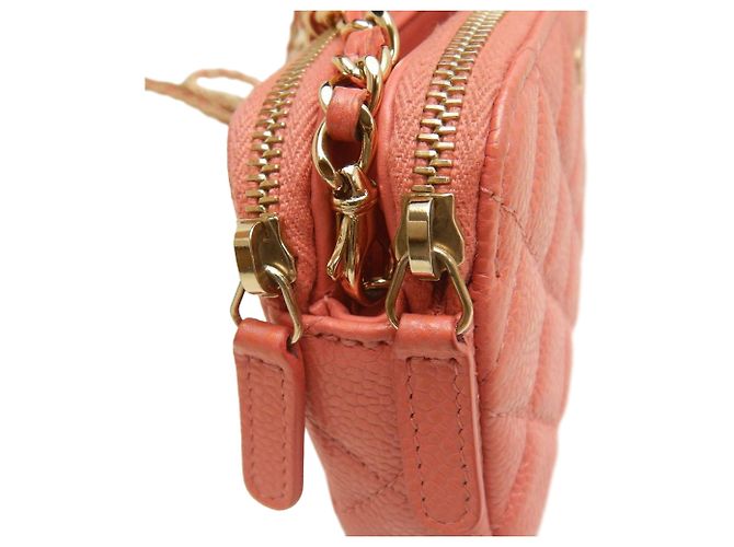 Chanel Pink CC gestepptes Caviar Double Zip Clutch mit Kette - Ansicht 9