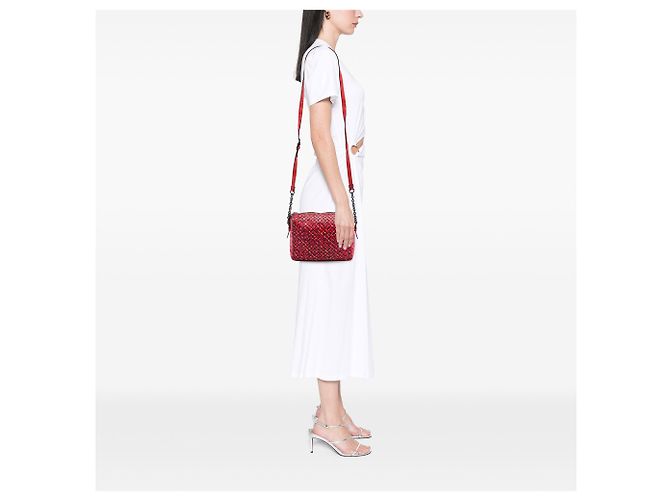 Borsa a tracolla in pelle rossa stampata Bottega Veneta Rosso - vista 6