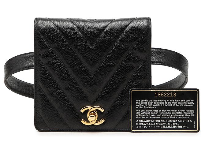 Bolsa de cintura Chanel Black CC Chevron Caviar Preto - vista 7