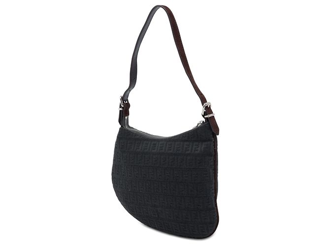 Borsa a tracolla Fendi in tela Zucchino nera e color Oyster - vista 2
