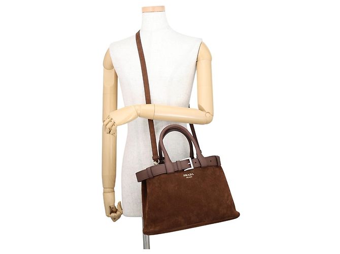Borsa in scamosciato media Prada Marrone - vista 5